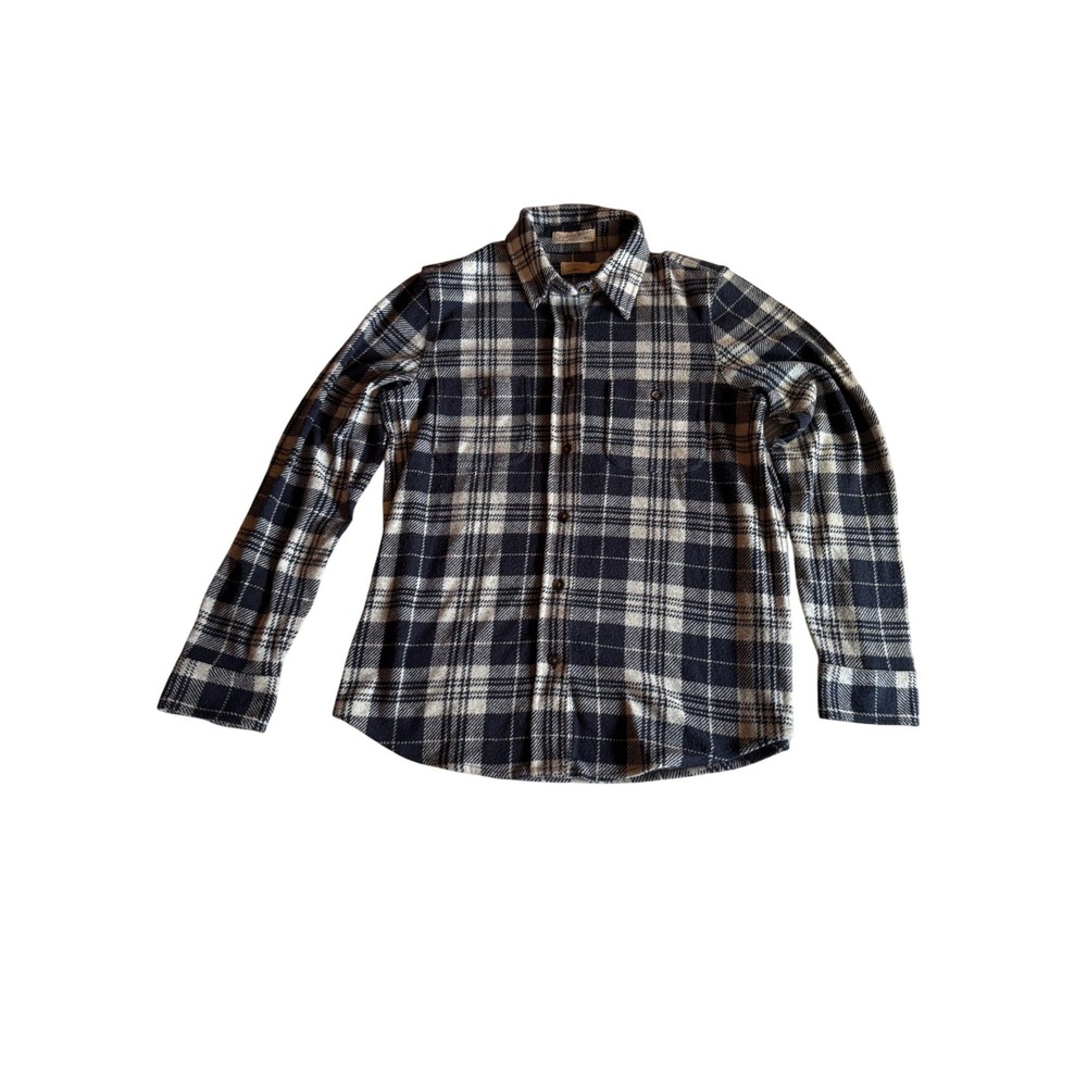 Faherty Legend Sweater Shirt Navy Cream Plaid Flannel Button Down Women Small